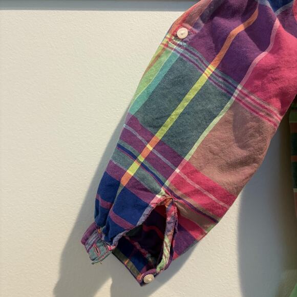 Ralph Lauren Dress Girls 2T Plaid Smocked Long Sleeve Pony Logo Madras Multi - Picture 5 of 11
